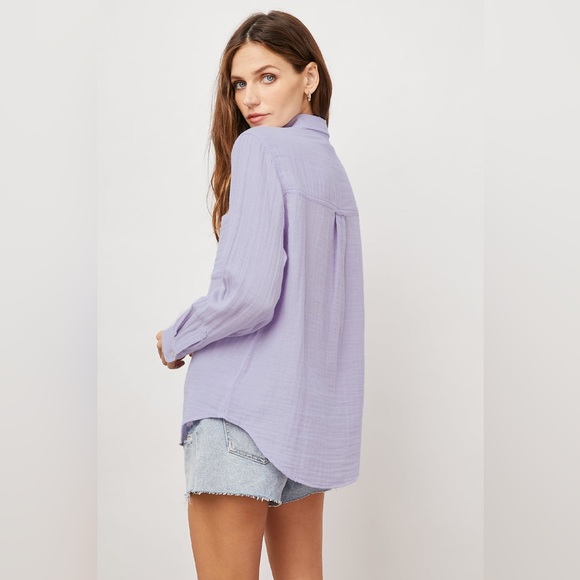 Rails Ellis Long Sleeve Button Down Cotton Gauze Pale Violet Size L - Picture 3 of 12